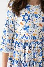 Mila & Rose | Happy Hanukkah 3/4 Sleeve Pocket Twirl Dress