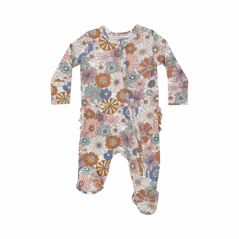 Angel Dear | Brighton Floral 2-way Zipper Ruffle Back Footie