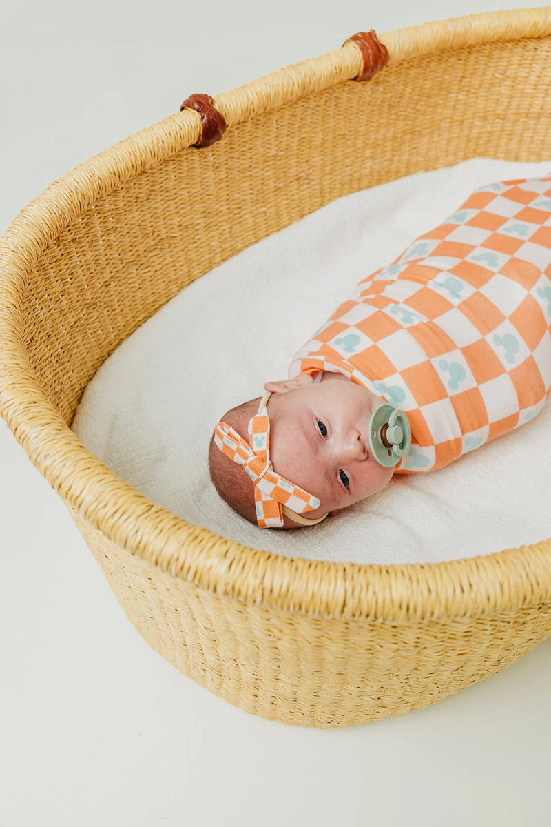 Copper Pearl | Knit Swaddle Blanket - Mickey Mouse Check