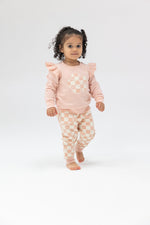 Angel Dear | French Terry Checkerboard Pink Ruffle Patch Sweatshirt & Jogger