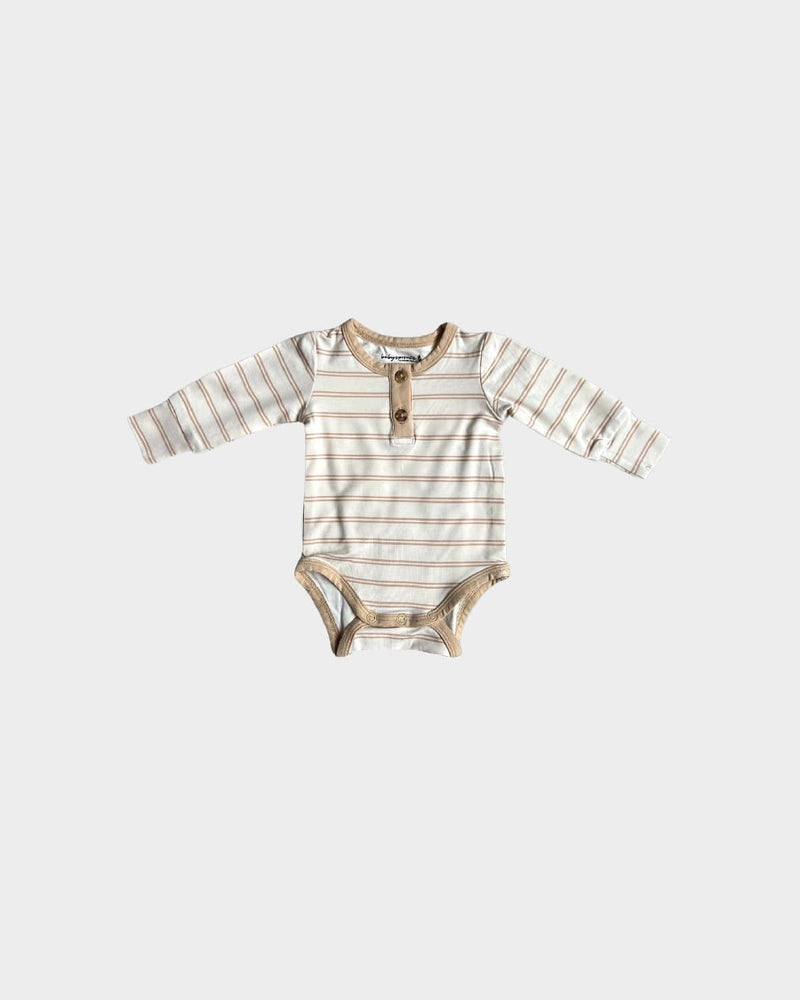 babysprouts | L/S Henley Bodysuit - Wheat Stripe