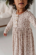 babysprouts | Long Sleeve Henley Dress - Lilac Leopard