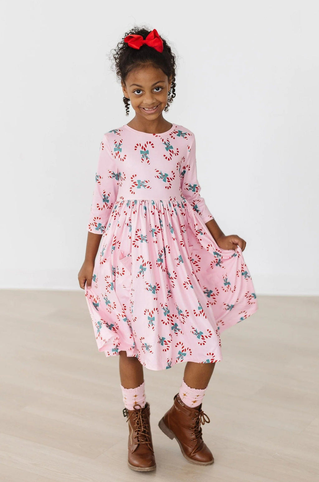 Mila & Rose | Candy Cane Cutie 3/4 Sleeve Pocket Twirl Dress