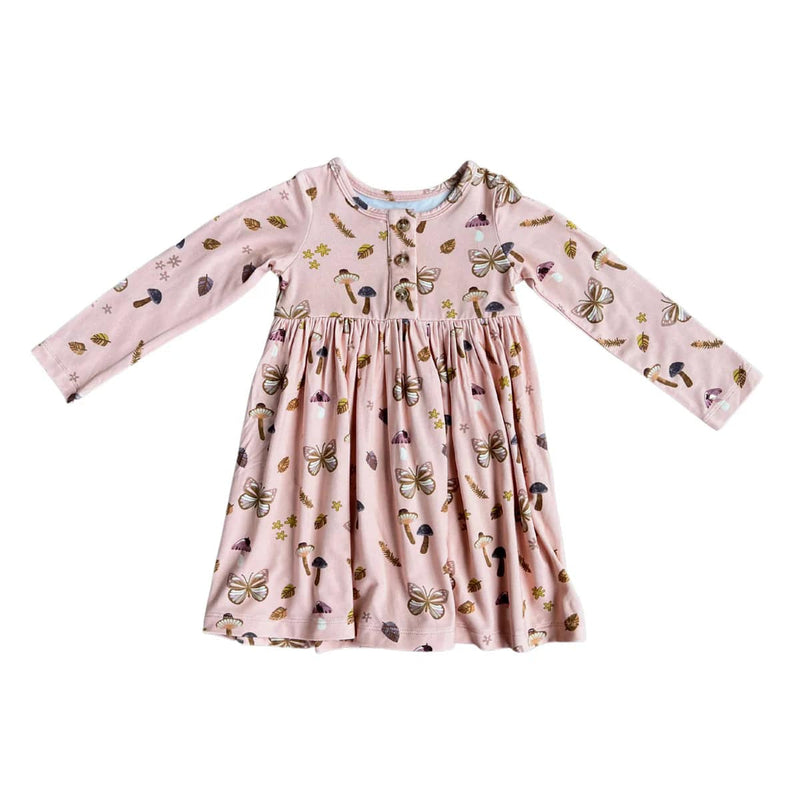 babysprouts | Long Sleeve Henley Dress - Butterflies & Mushrooms