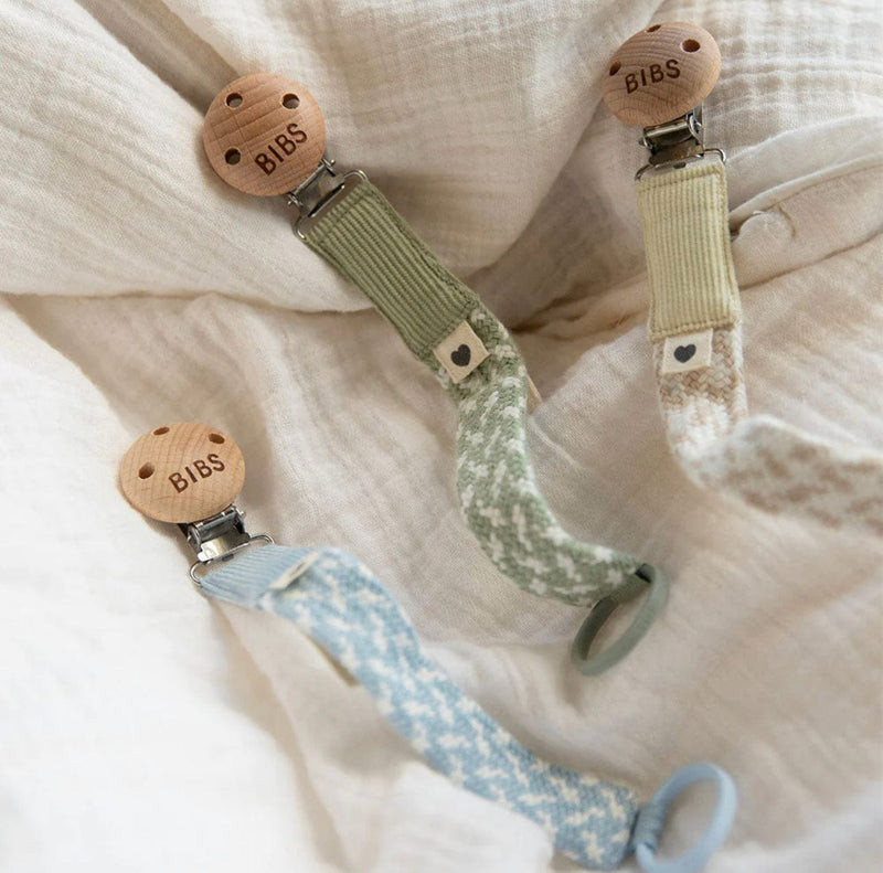 BIBS Pacifier Clip Baby Blue/Ivory