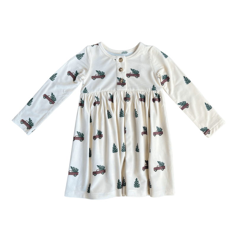 babysprouts | Long Sleeve Henley Dress - Christmas Truck