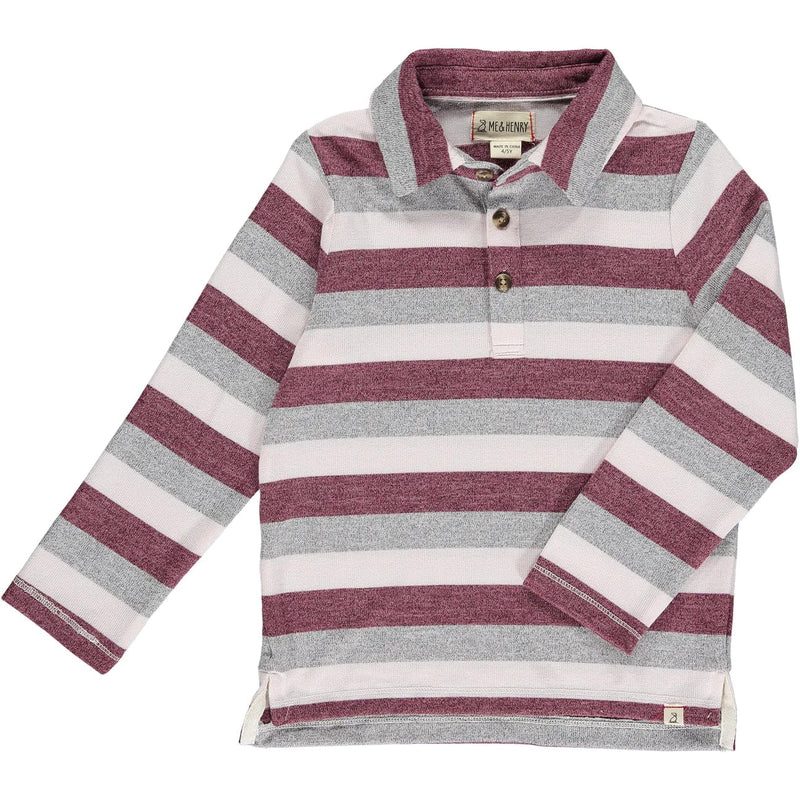 Me & Henry | Harry Knitted Polo - Wine/Grey/White Stripe
