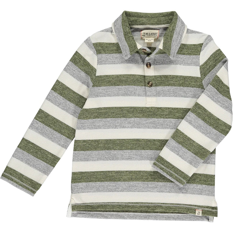 Me & Henry | Harry Knitted Polo - Sage/Grey/White Stripe