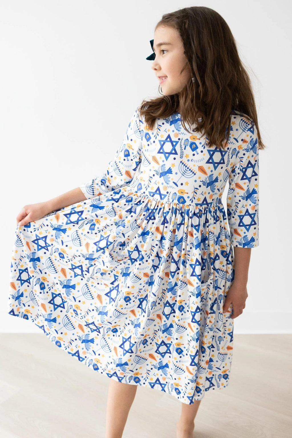 Mila & Rose | Happy Hanukkah 3/4 Sleeve Pocket Twirl Dress