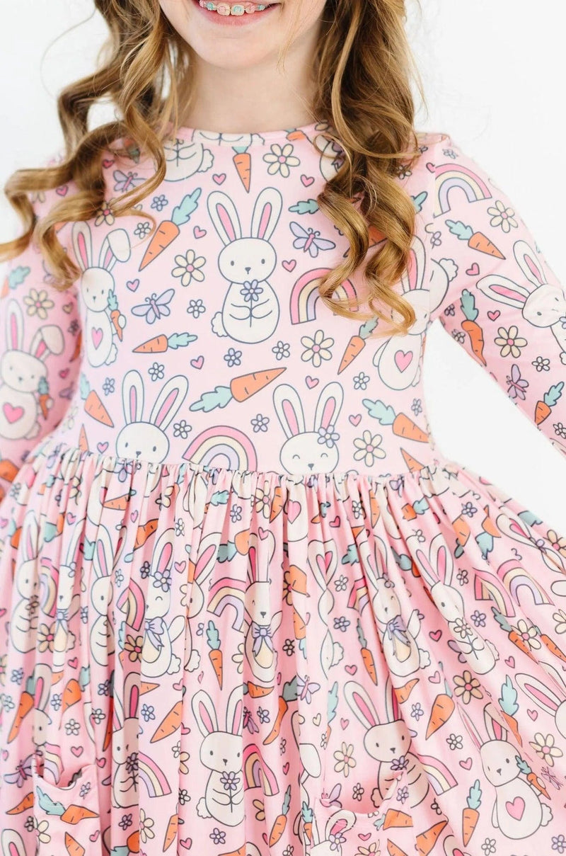 Mila & Rose | Springtime Bunnies 3/4 Sleeve Pocket Twirl Dress