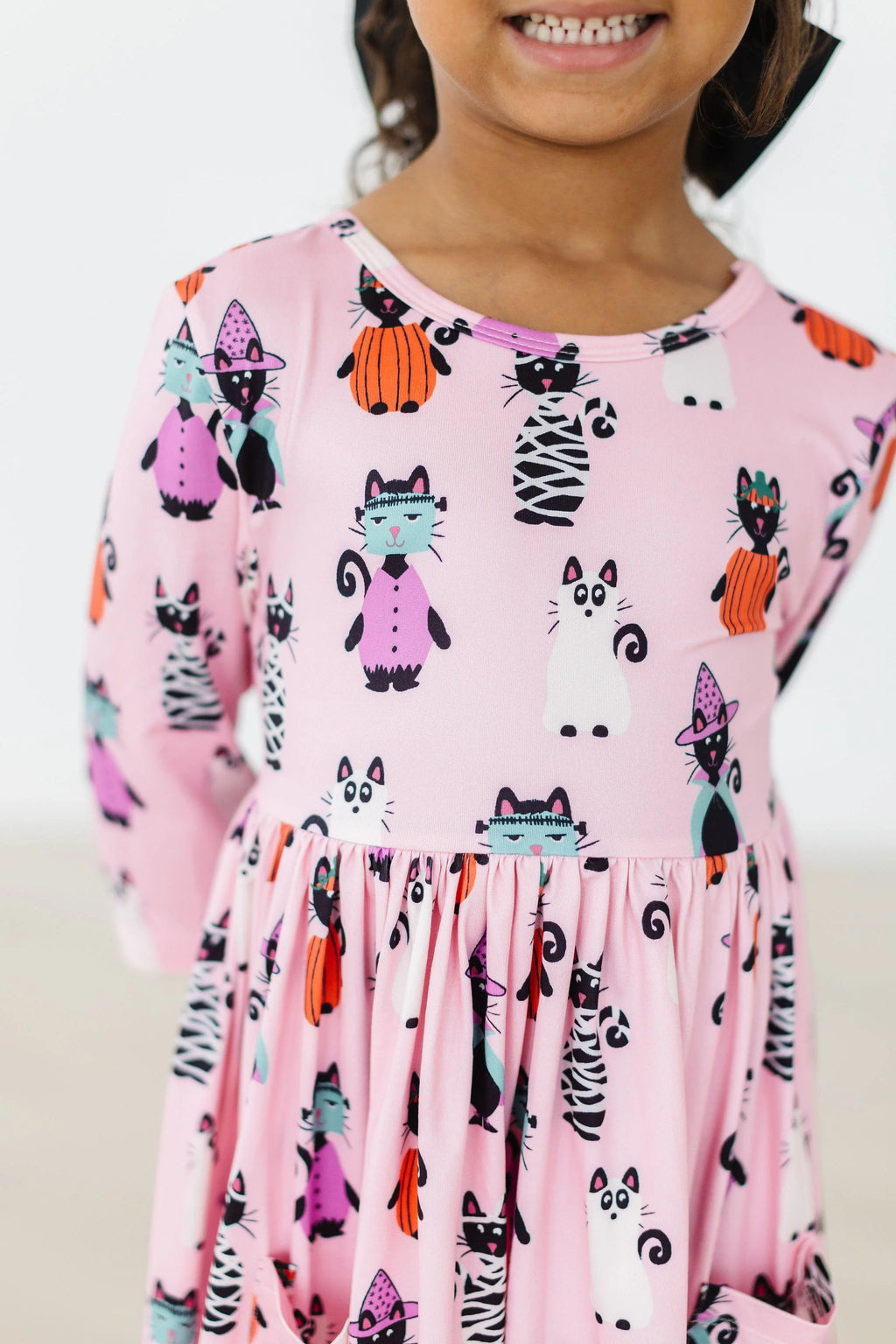 Mila & Rose | Purr-Fectly Spooky 3/4 Sleeve Pocket Twirl Dress