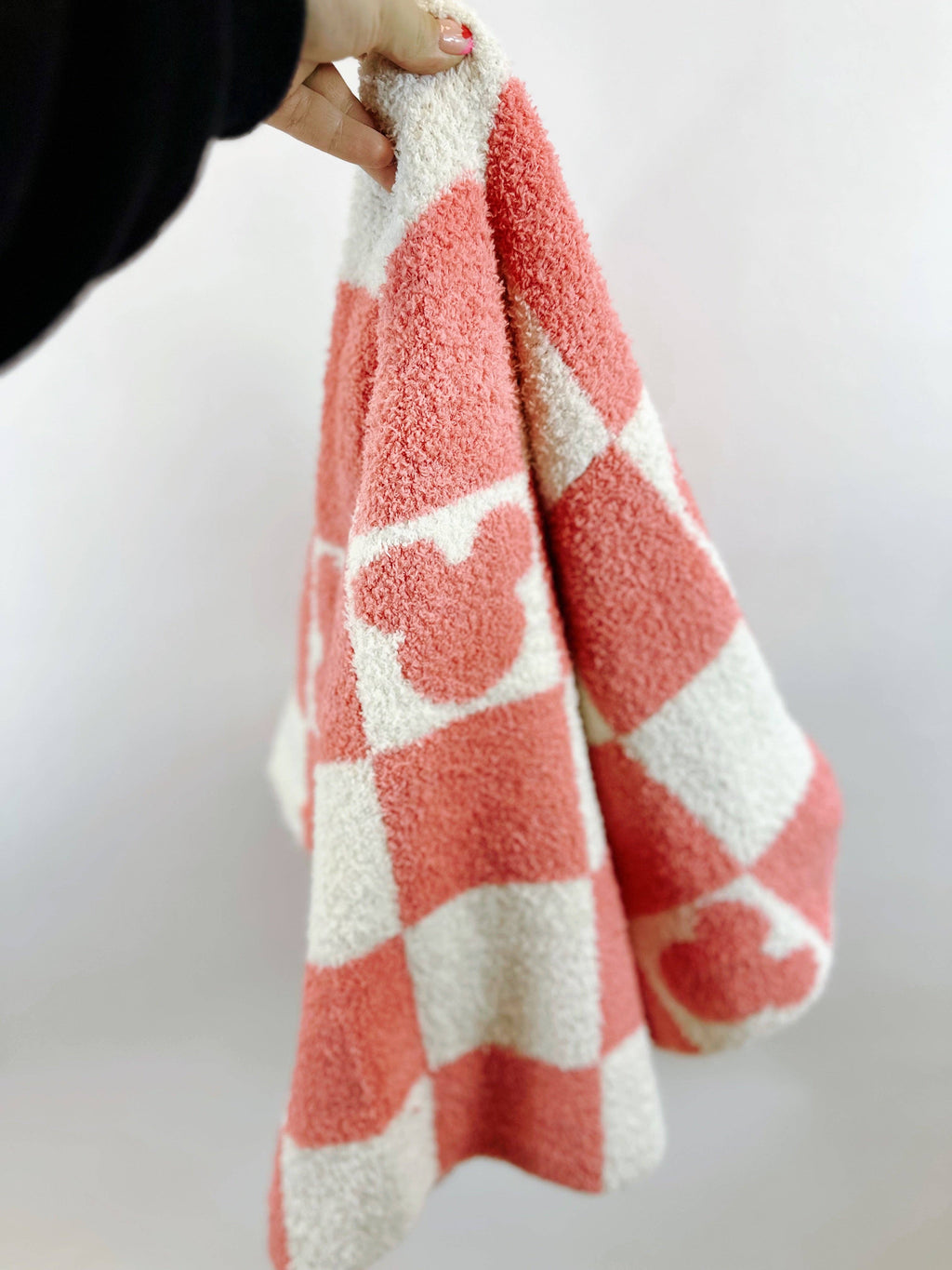 Toddler Mouse Checkered Knit Blankets: Salmon