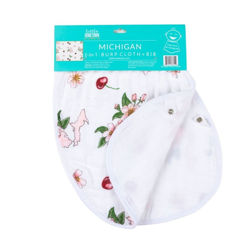 Michigan: 2-in-1 Burp Cloth & Bib (Girl)