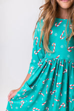 Mila & Rose | Christmas Candy 3/4 Sleeve Pocket Twirl Dress