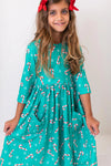 Mila & Rose | Christmas Candy 3/4 Sleeve Pocket Twirl Dress