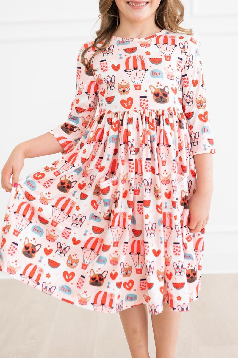 Mila & Rose | Puppy Love 3/4 Sleeve Pocket Dress